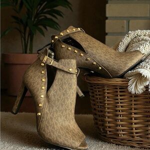 Michael Kors Brown Ankle Boots with Gold Accents